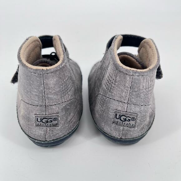 UGG Baby Roldan Gray Plaid Booties Leather Upper and Toe Cap Infant Size 2/3 - Picture 2 of 10